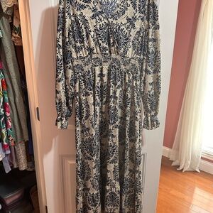 SHEIN Blue and Cream Long Sleeve Dress